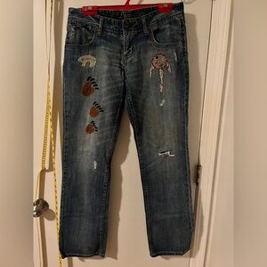 Vintage Hand Embroidered Premier Blue Jeans with Back Patch
